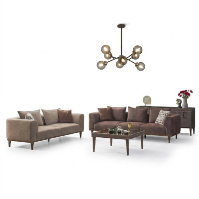 Four-seater sofa set, three-seater, brown fabric sofa, upholstered sofa, couch