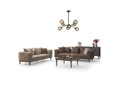 Four-seater sofa set, three-seater, brown fabric sofa, upholstered sofa, couch