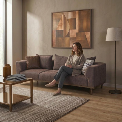 Four-seater sofa, 4-seater couch, brown fabric sofa, upholstered sofa, modern