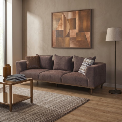 Four-seater sofa, 4-seater couch, brown fabric sofa, upholstered sofa, modern