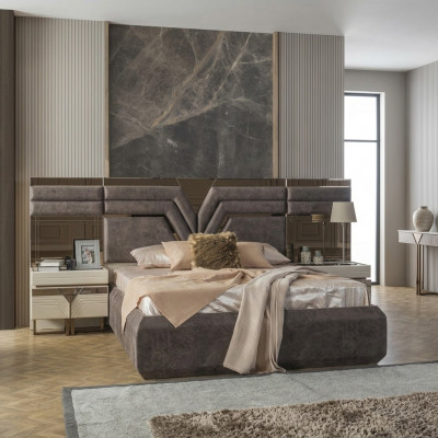 Bedroom set double bed bed nightstands set 3-piece gray modern