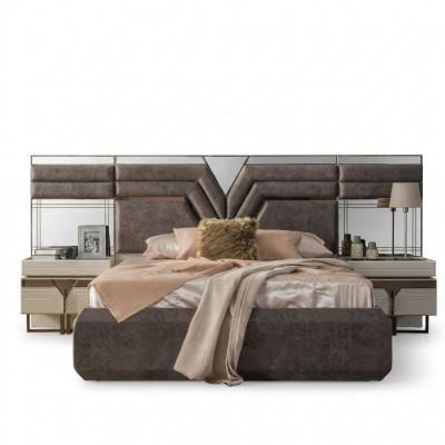 Bedroom set double bed bed nightstands set 3-piece gray modern