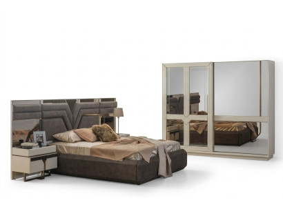 Bedroom set double bed bed nightstands 4-piece gray wardrobe