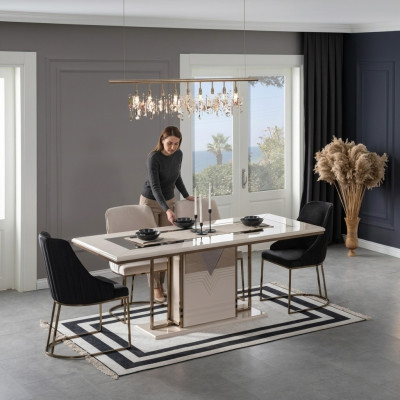 Dining area dining set dining room dining table chairs set 7-piece luxury white modern