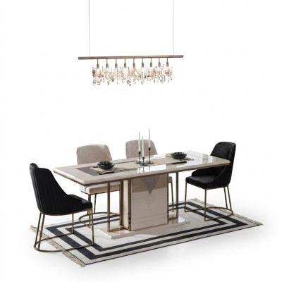 Dining area dining set dining room dining table chairs set 7-piece luxury white modern