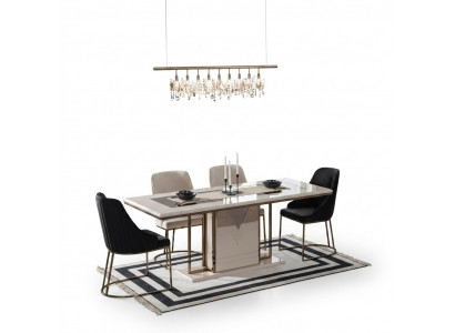 Dining area dining set dining room dining table chairs set 7-piece luxury white modern