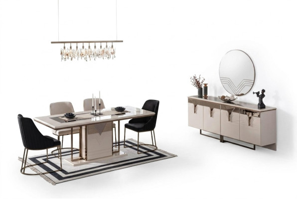 Dining set, dining room, dining table, chairs, 9-piece luxury white, sideboard