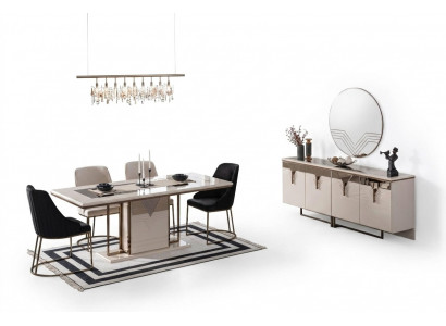 Dining set, dining room, dining table, chairs, 9-piece luxury white, sideboard