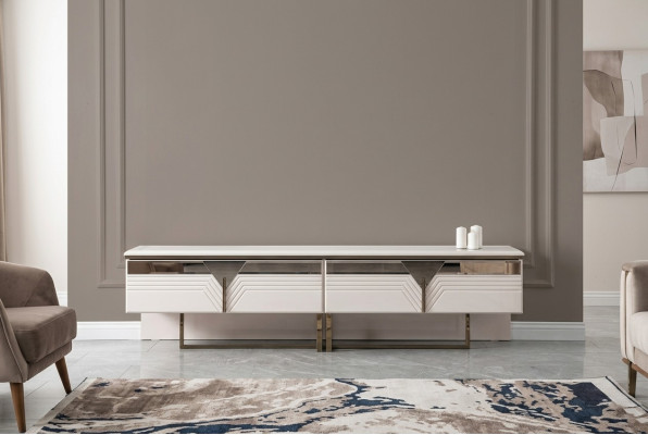 Sideboard RTV Lowboard TV Stand Wood Cabinet Cupboard Wood White Design