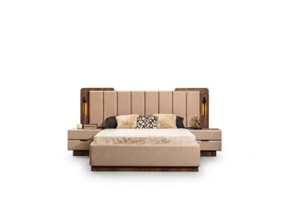 Complete bedroom double bed bed nightstands beige fabric 3-piece set