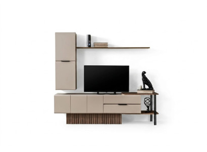 Wall-mounted TV stand wall cabinet RTV lowboard beige wood shelves