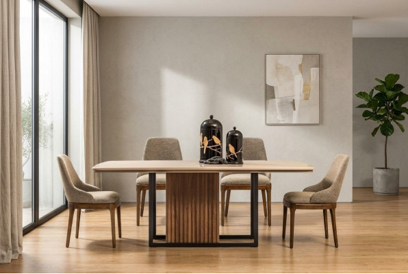 Dining set complete dining room table chairs 7-piece beige dining nook set