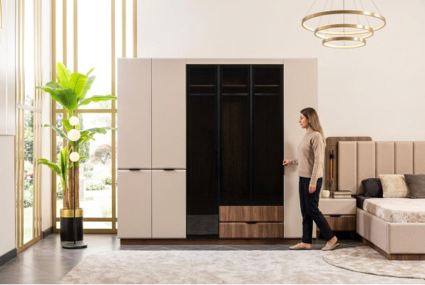 Wardrobe wooden wardrobe beige bedroom wardrobe closet modern