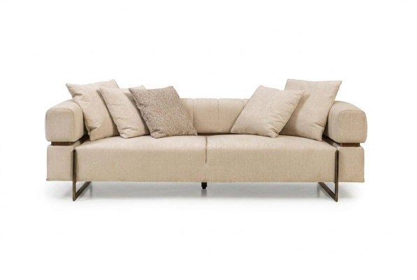 Beige three-seater designer fabric sofa upholstered furniture luxurious 3-seater