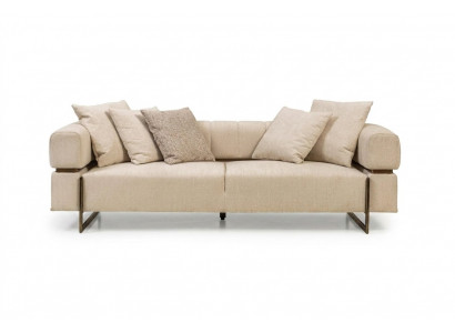 Beige three-seater designer fabric sofa upholstered furniture luxurious 3-seater