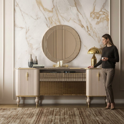 Luxurious living room set modern sideboard glass mirror wood sideboard