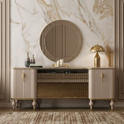 Luxurious living room set modern sideboard glass mirror wood sideboard