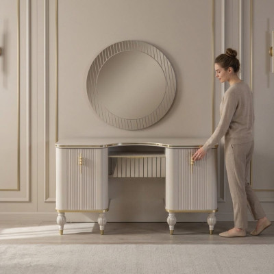 Beige dressing table designer vanity table cosmetic table console mirror