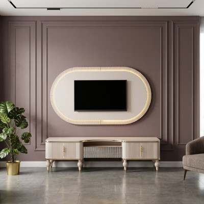 Modern beige wall unit set designer RTV lowboard wall panel 2-piece