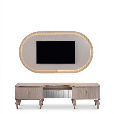 Modern beige wall unit set designer RTV lowboard wall panel 2-piece