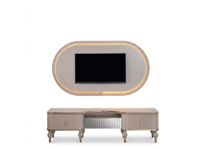 Modern beige wall unit set designer RTV lowboard wall panel 2-piece