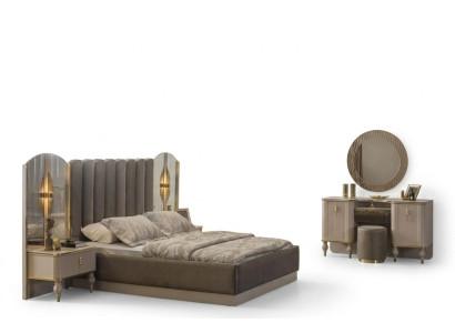 Gray bedroom set double bed dressing table console bedside tables