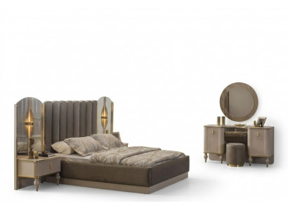 Gray bedroom set double bed dressing table console bedside tables
