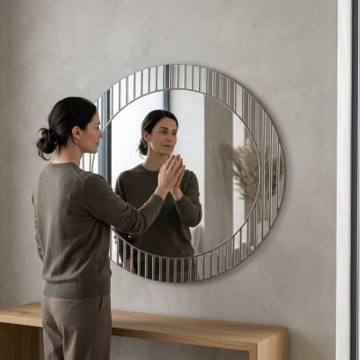 Gray round mirror designer hallway mirror modern decorative mirror luxury furniture