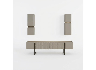 Modern living room wooden furniture designer TV cabinet with 2 wall shelves 3-piece set