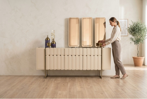Modern Beige Sideboard Luxurious Sideboard Exclusive x3 Mirrors 4-piece
