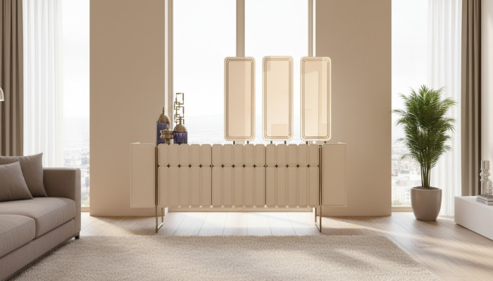 Modern Beige Sideboard Luxurious Sideboard Exclusive x3 Mirrors 4-piece
