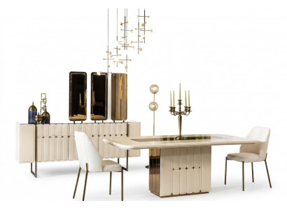 White Noble Dining Room Set Designer Stainless Steel Table Luxurious x6 Chairs