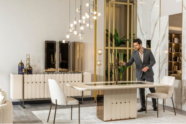Modern White Dining Room Set Dining Table Sideboard Chairs x3 Mirror 9-piece