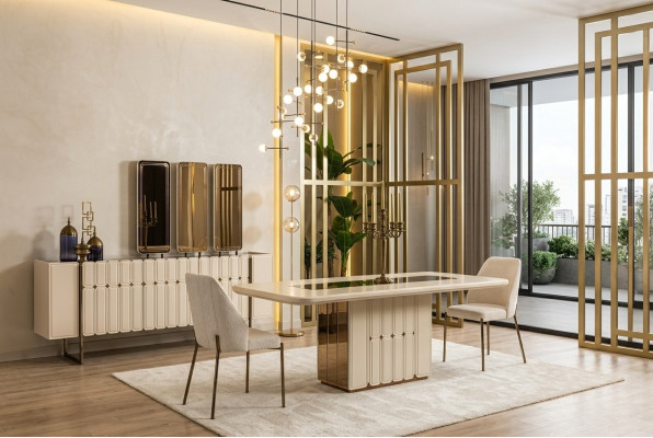 Modern White Dining Room Set Dining Table Sideboard Chairs x3 Mirror 9-piece