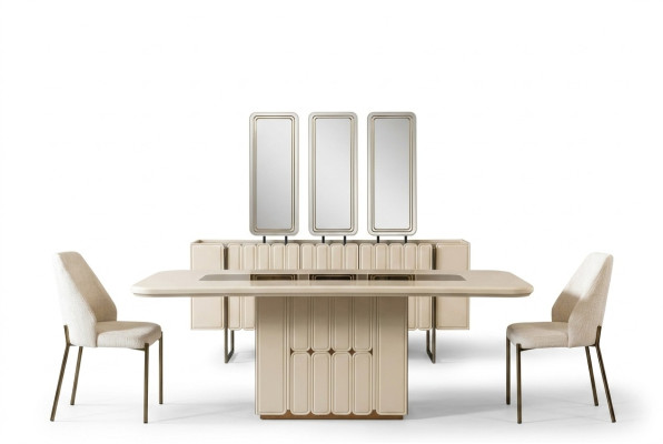 Modern White Dining Room Set Dining Table Sideboard Chairs x3 Mirror 9-piece