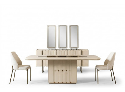 Modern White Dining Room Set Dining Table Sideboard Chairs x3 Mirror 9-piece