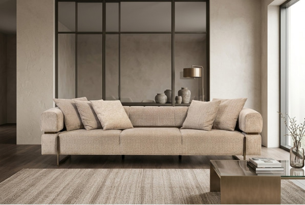 Beige four-seater designer fabric sofa upholstered sofas living room couches