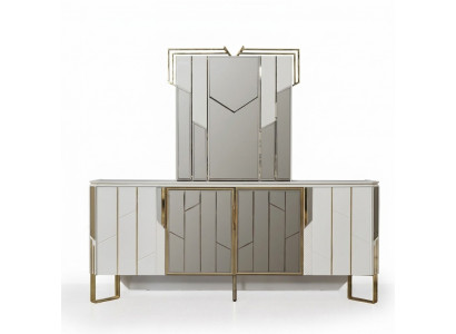Luxury sideboard with mirror buffet dresser cabinet wood white design