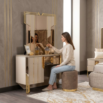 Vanity table mirror dressing table makeup console console table beige
