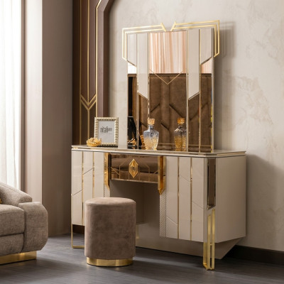 Vanity table mirror dressing table makeup console console table beige