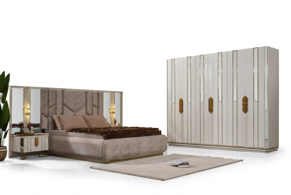 Complete Bedroom Double Bed Wardrobe Bedside Tables White 4-piece set