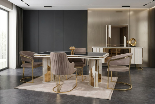 Luxury Dining Room Set Dining Group Dining Corner Dining Table Chairs Beige 7-piece Set