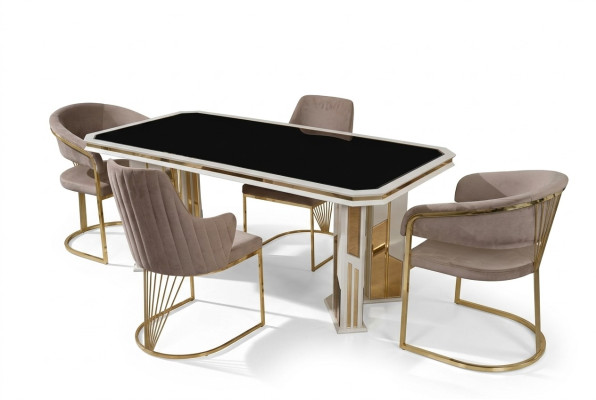 Luxury Dining Room Set Dining Group Dining Corner Dining Table Chairs Beige 7-piece Set