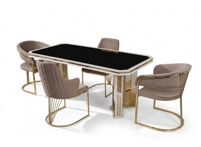 Luxury Dining Room Set Dining Group Dining Corner Dining Table Chairs Beige 7-piece Set
