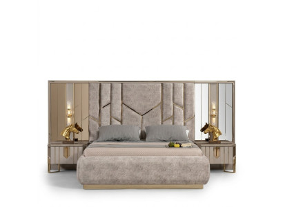 Bedroom Double Bed Set Bed Nightstands 3-piece Beige Luxury