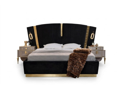 Bedroom double bed set bed nightstands 3-piece luxury black