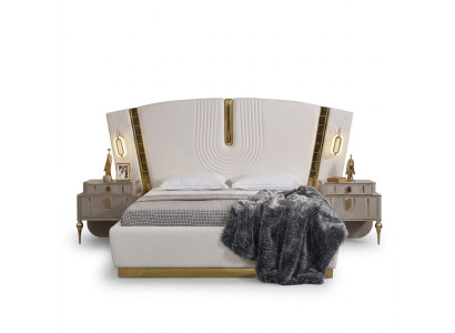 Bedroom double bed set, bed bedside tables, white 3-piece luxury