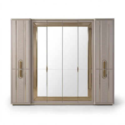 Luxury Wardrobe Wooden Closet Wardrobe with Mirror Beige