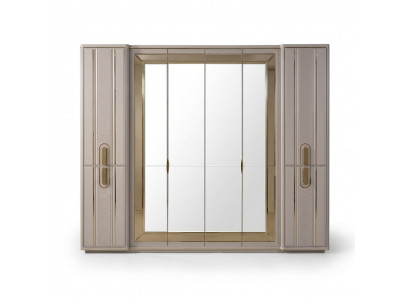 Luxury Wardrobe Wooden Closet Wardrobe with Mirror Beige