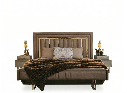 Complete bedroom furniture double bed bedside tables beige 3-piece set